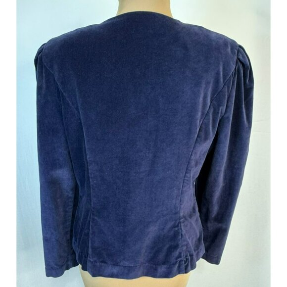 Vintage 80's Plaza South Blue Embroidered Velvet Button-Up Jacket Womens Size 12 - Picture 7 of 11